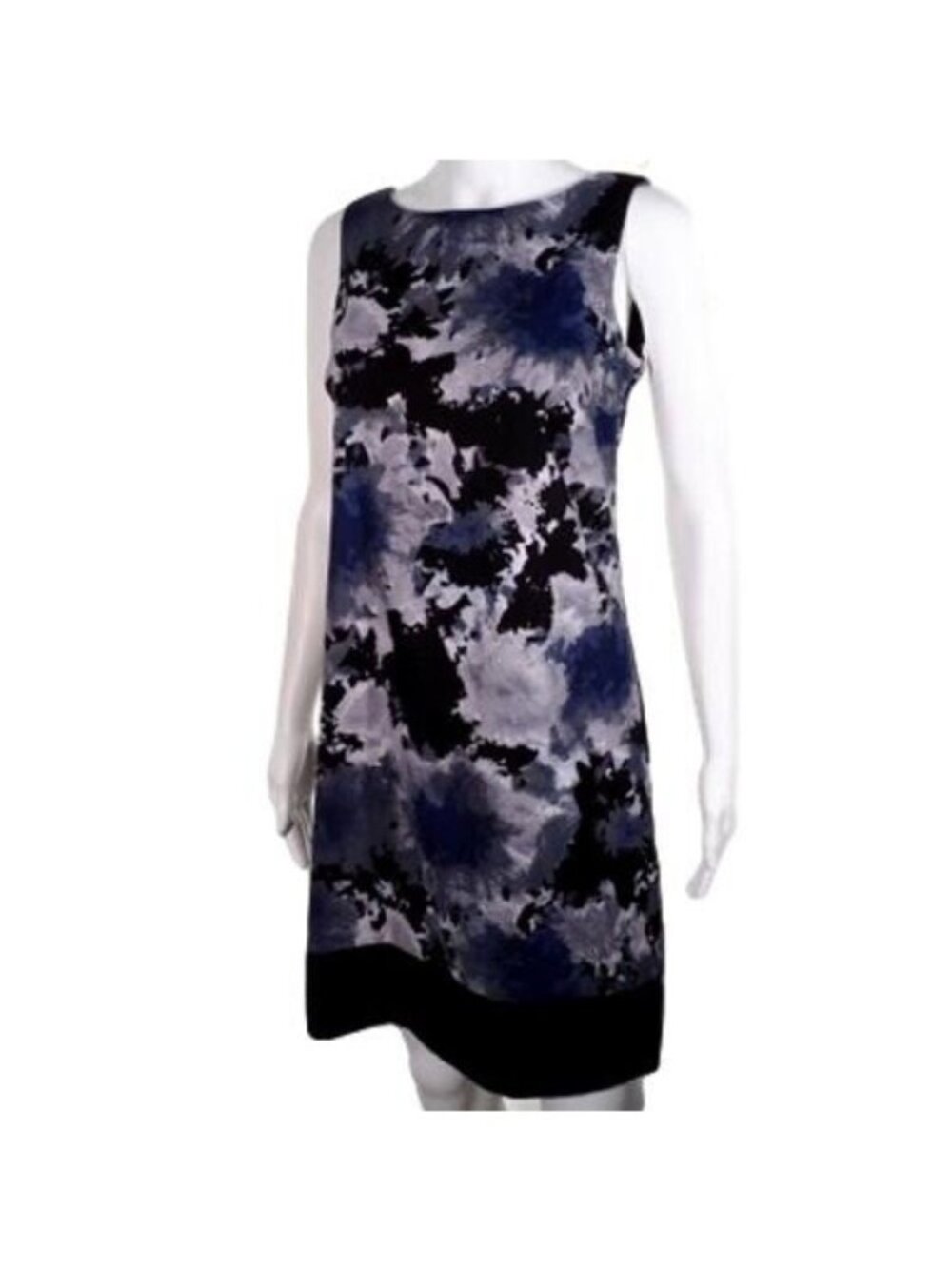 AB Studio Dress Womens Size 4 Abstract Floral Print Blue Black White Sleeveless